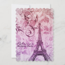 Convite festa de aniversário de fadas de torre de eiffel e