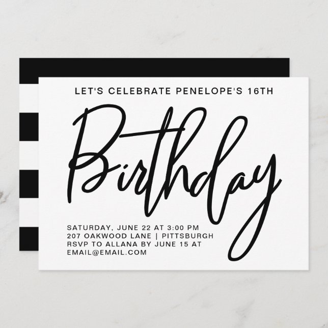 Convite Festa de aniversário de faixas de negrito (Frente/Verso)