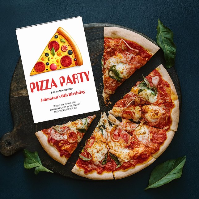 Convite Festa de aniversário de Fatia de Pizza de Watercol (Criador carregado)