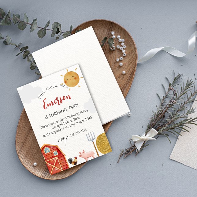 Convite Festa de Aniversário de Fazenda Amarelo-Vermelho (Red Yellow Farm Watercolor Cute Birthday Invite)