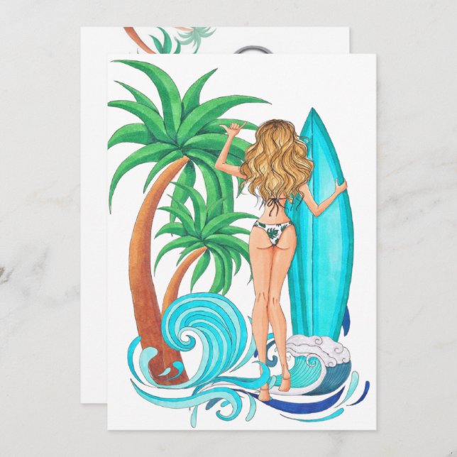 Convite Festa de aniversário de férias de praia em Surf de (Frente/Verso)