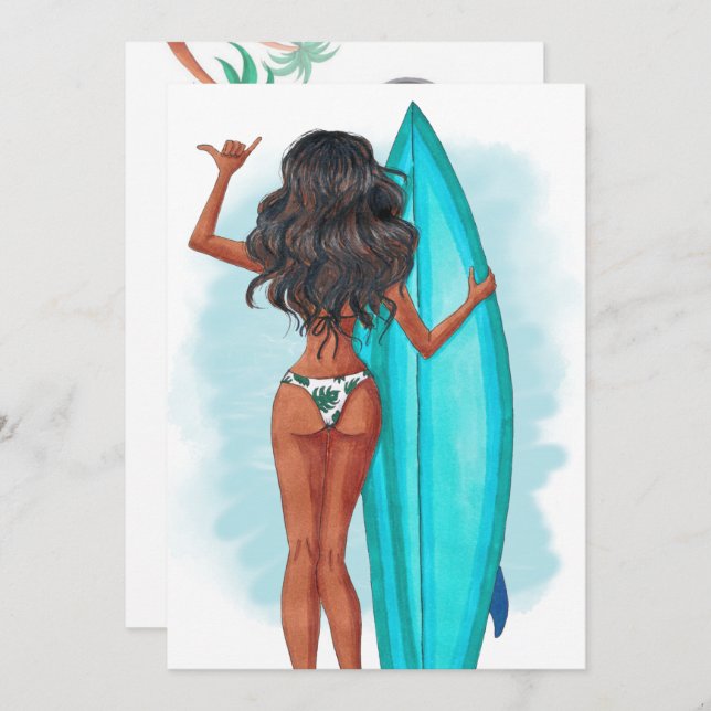 Convite Festa de aniversário de férias de praia em Surf de (Frente/Verso)