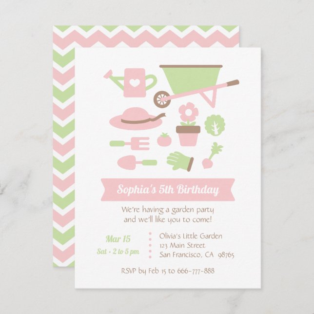 Convite Festa de aniversário de Ferramentas e Plantas para (Frente/Verso)