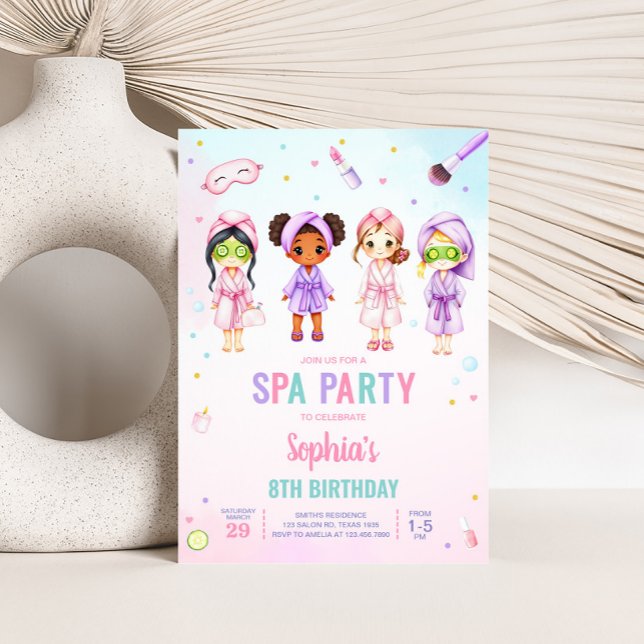 Convite Festa de aniversário de Festa Spa de Bela Menina (Beauty Spa Party Birthday Party Invitation)
