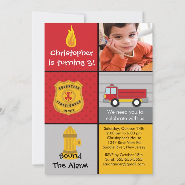 Convite Festa de aniversário de Firecaminhão do Photo Fire (Frente)