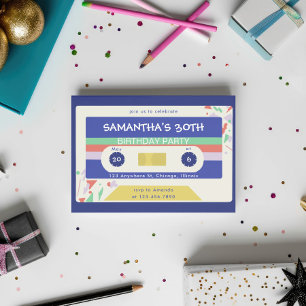 Convite Festa de aniversário de fita de cassete colorida r
