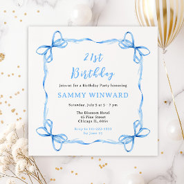 Convite Festa de aniversário de Fita de Coquete Azul