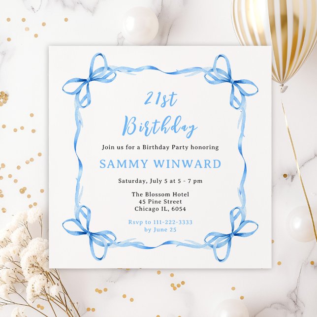 Convite Festa de aniversário de Fita de Coquete Azul (Criador carregado)