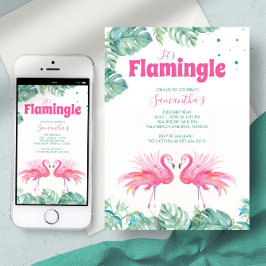 Convite Festa de Aniversário de Flamingo em Aquarela Fofa