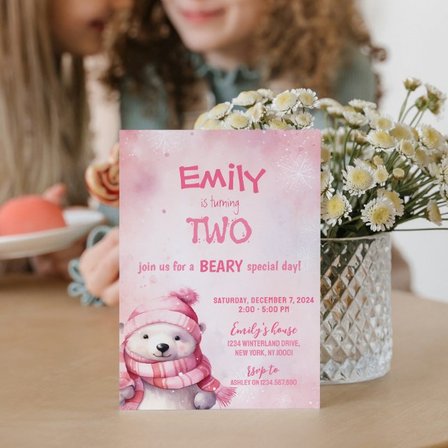 Convite Festa de aniversário de Flocos de Neve do Urso Pol (Criador carregado)