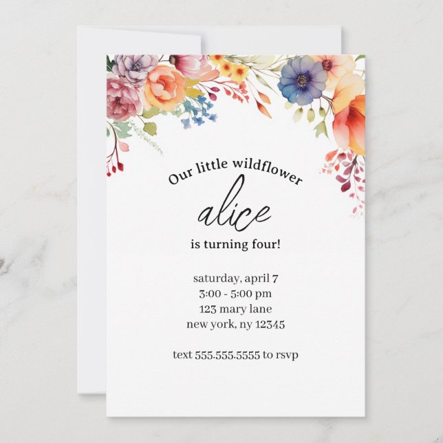 Convite Festa de aniversário de flor selvagem (Frente)