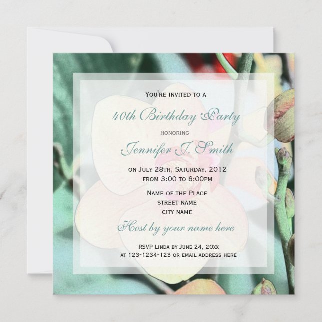 Convite festa de aniversário de flores de orquídea elegant (Frente)