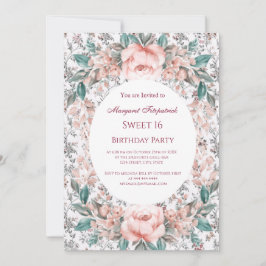 Convite Festa de aniversário de Flores de Rosas Rosa Doce 