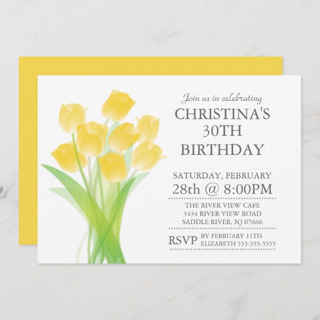 Convite Festa de aniversário de Flores de Tulipas Típicas  (Frente/Verso)
