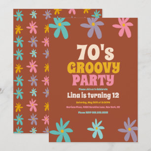Convite  Festa de aniversário de Flores do Groovy Doodle 