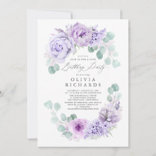 Convite Festa de aniversário de Flores Púrpuras, Com Dur