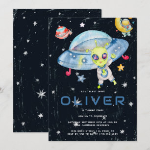 Convite Festa de Aniversário de Foguete Espacial Alien Mod