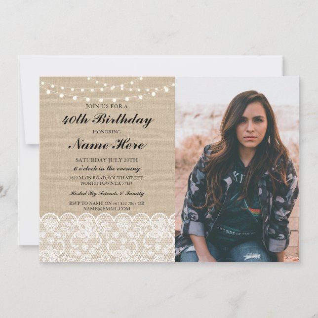 Convite Festa de aniversário de Foto 40th 50th Rustic Burl (Frente)