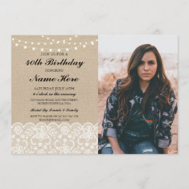 Convite Festa de aniversário de Foto 40th 50th Rustic Burl