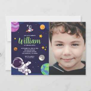 Convite Festa de Aniversário de Foto de Astronauta Espacia