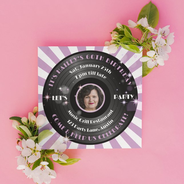 Convite Festa de aniversário de Foto de Vinil Female Retro (Criador carregado)