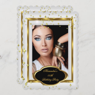 Convite Festa de aniversário de Foto Dourada Elegante 3