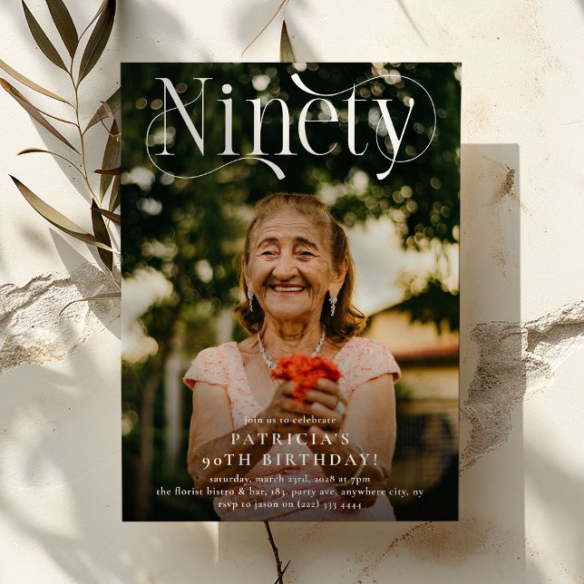 Convite Festa de aniversário de Foto Elegante NINETY (Criador carregado)
