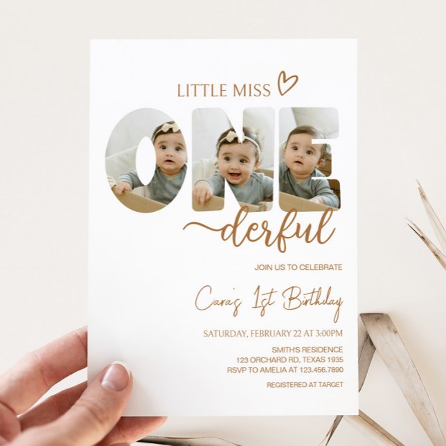 Convite Festa de aniversário de Fotografia de Miss Minimal (Minimalist Little Miss Onederful Birthday Party Invitation)