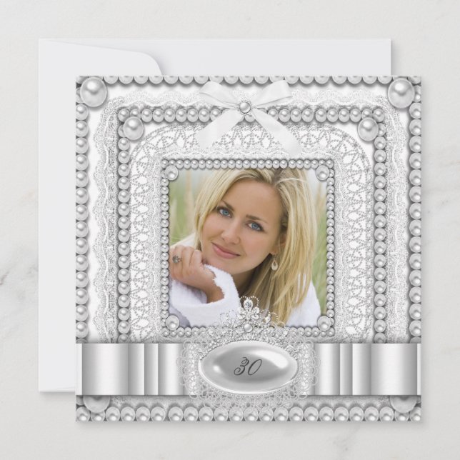 Convite Festa de aniversário de Fotografia do Pearl Branco (Frente)