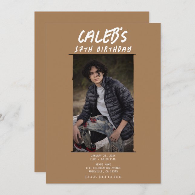 Convite Festa de aniversário de Fotografia Mínima Brown (Frente/Verso)