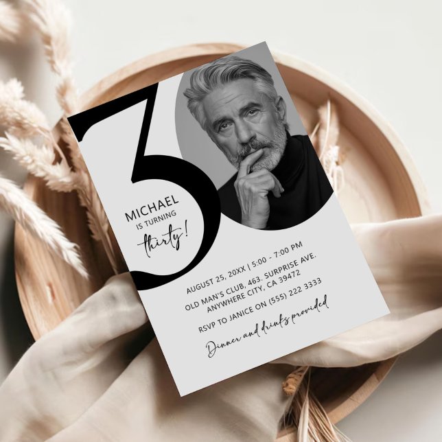 Convite Festa de aniversário de Fotografias 30 preto e bra (Criador carregado)
