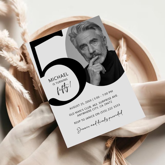 Convite Festa de aniversário de Fotografias 50ª Preta e Br (Criador carregado)