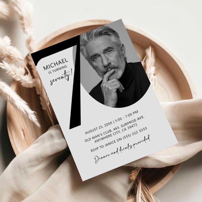Convite Festa de aniversário de Fotografias 70 preto e bra (Criador carregado)