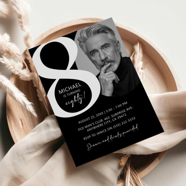 Convite Festa de aniversário de Fotografias 80 preto e bra (Criador carregado)