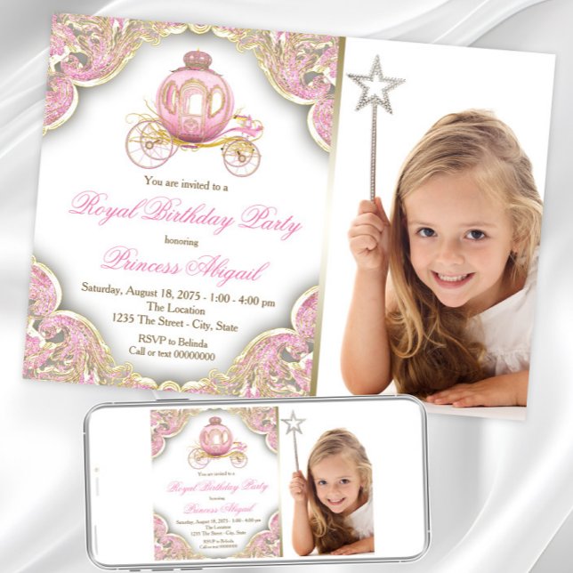 Convite Festa de aniversário de Fotografias da Princesa Do (Princess photo any number birthday invitation. Instant download and printed invitations available.)