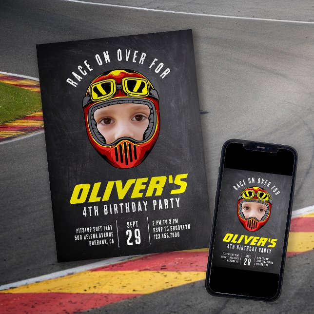 Convite Festa de aniversário de Fotografias do Capacete de (Criador carregado)