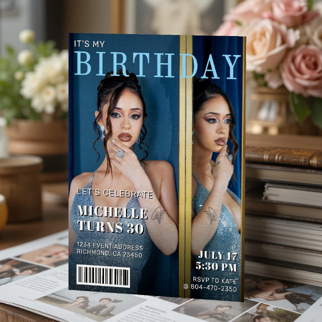 Convite Festa de aniversário de Fotografias do Cobrir da R (Magazine Cover Photo Birthday Party Invitation
)