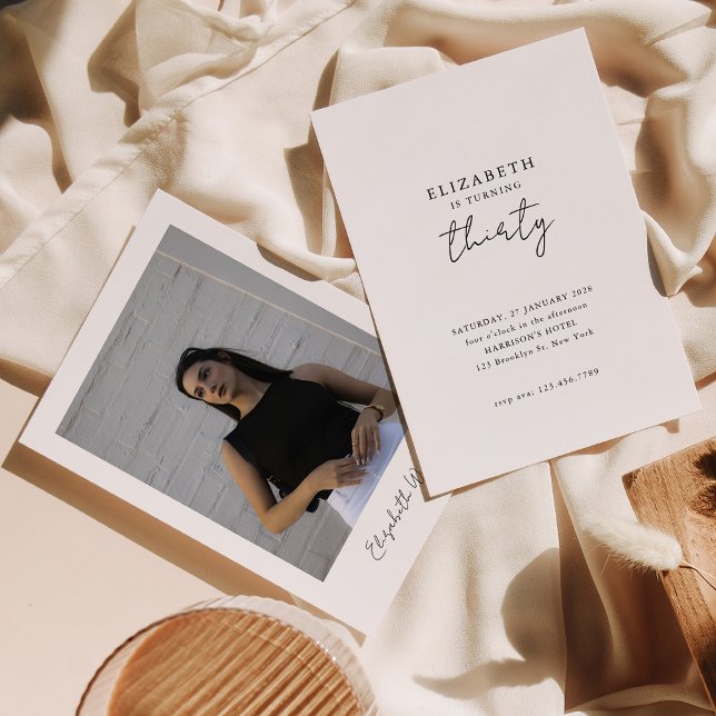 Convite Festa de aniversário de Fotografias Moderna Chic T (Criador carregado)