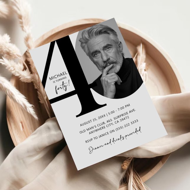 Convite Festa de aniversário de Fotografias Moderna Preta  (Criador carregado)