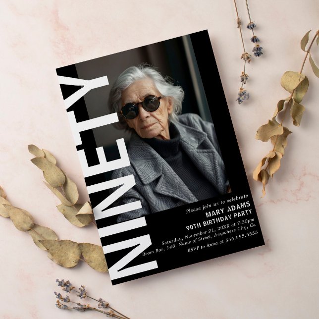 Convite Festa de aniversário de Fotografias NINETY Preto M (Criador carregado)