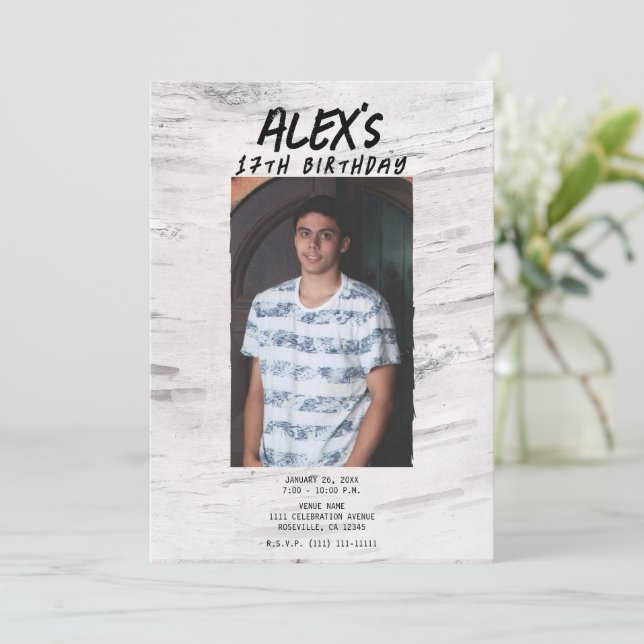 Convite Festa de aniversário de Fotografias Rustic White B (Em pé/Frente)