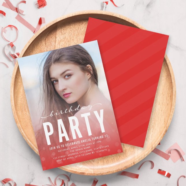 Convite Festa de aniversário de Fotografias Vermelha Moder (Criador carregado)