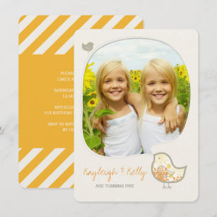 Convite Festa de aniversário de Fotos de Garotas Gêmeas 