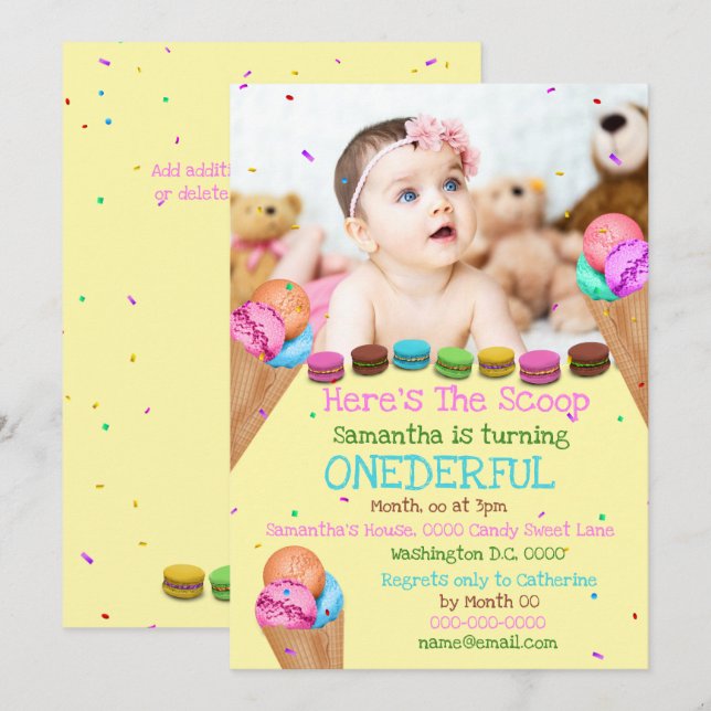Convite festa de aniversário de fotos de verão sorvete (Frente/Verso)