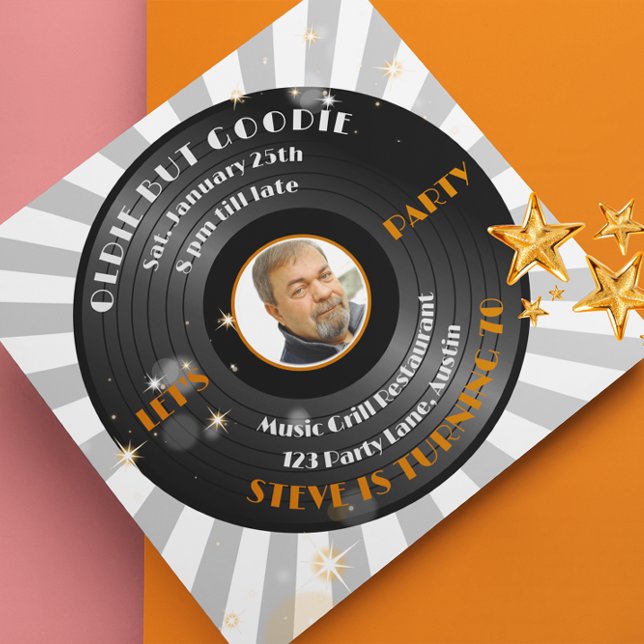 Convite Festa de aniversário de fotos de Vinil Male (Criador carregado)