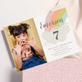 Convite Festa de aniversário de fotos infantis do arco-íri