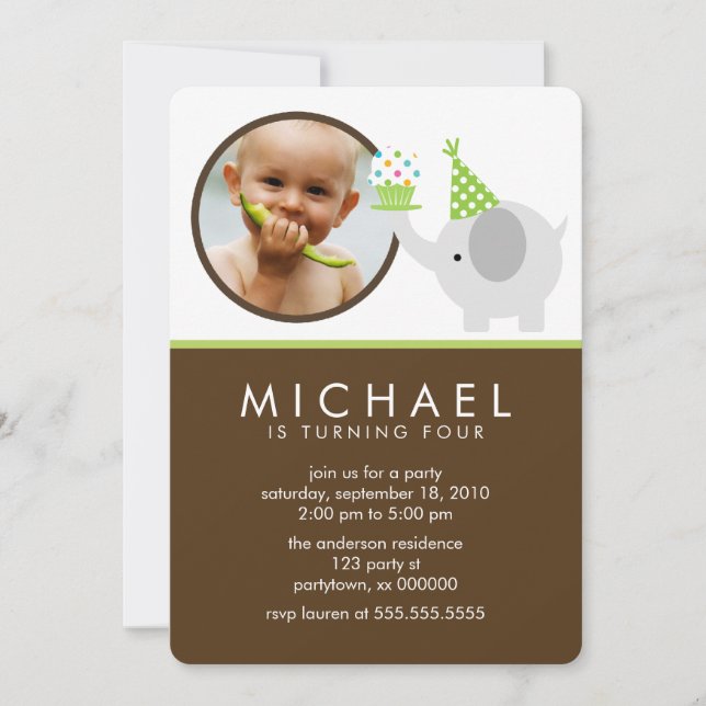 Convite Festa de aniversário de Fotos para Crianças de Ele (Frente)