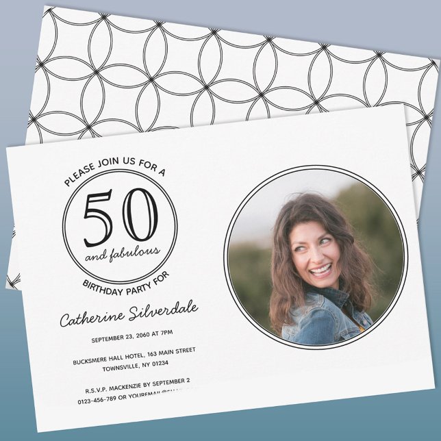 Convite Festa de aniversário de fotos simples 50 e fabulos (Fifty and fabulous minimalist photo birthday party invitation)