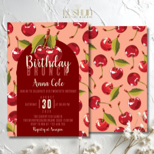 Convite Festa de aniversário de Fruta de Cereja Vermelha d
