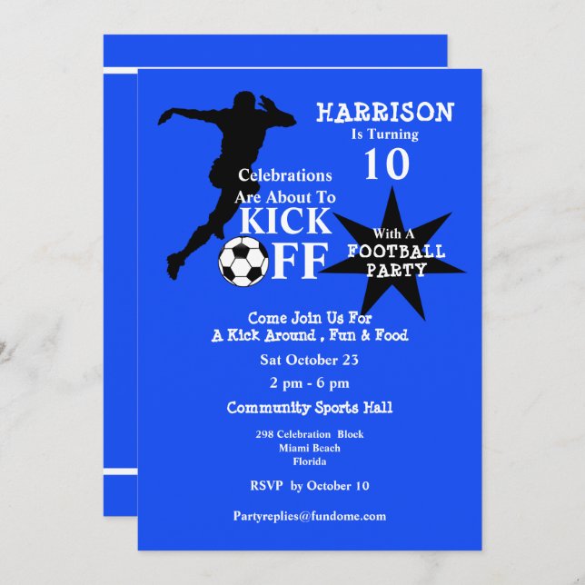 Convite Festa de aniversário de futebol (Frente/Verso)